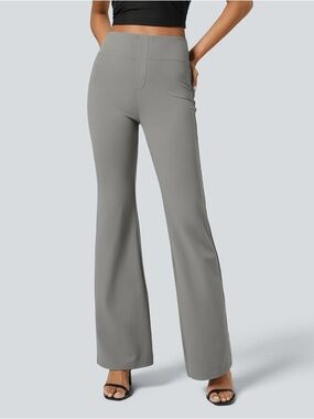 HALARA High-Rise Flare Work Pants in Light Gray
